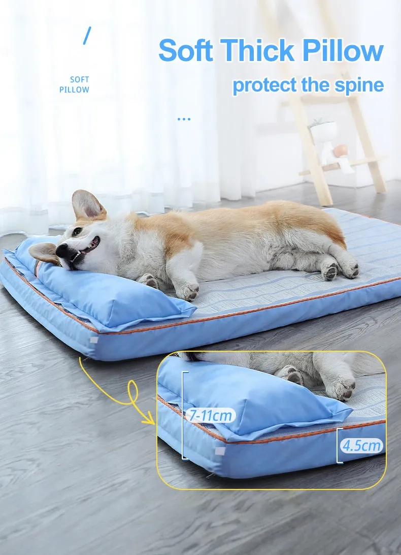 Summer Cool Bed for Dogs: Thick Mat with Pillow | Pet Sofa for Small, Medium, Large Dogs and Cats | Cooling Dog Pad | Pet Supplies